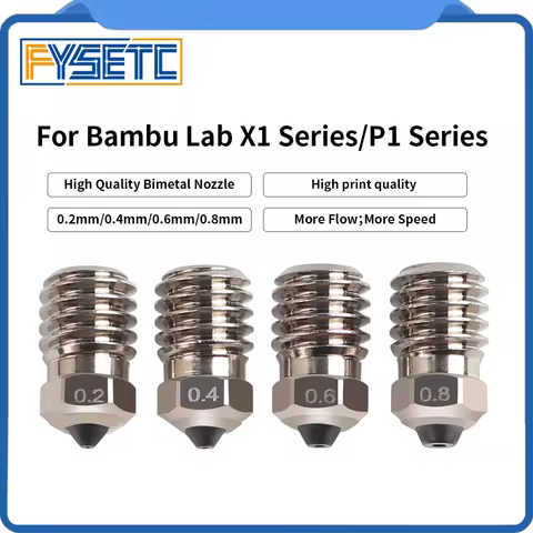 For Bambu Lab X1/P1 Hotend Bimetallic Hardened Steel Nozzles 0.2/0.4/0.6/0.8mm High Quality High Pri