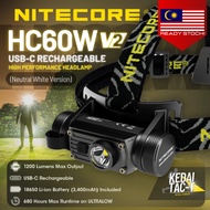 NITECORE HC60W V2 - 1200 Lumen USB-C Rechargeable Headlamp (Neutral White Version) - - in