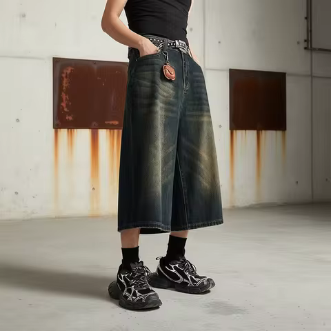 Shorts Baggy Denim Vintage Y2k Baggy Denim Shorts Wide Leg Pants For Women&Men Fashion High Waisted 