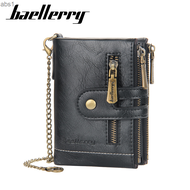 Baellery Men's Short Wallet Chain Triple Fold Double Zipper Zero Wallet Multi Card Walletabs
