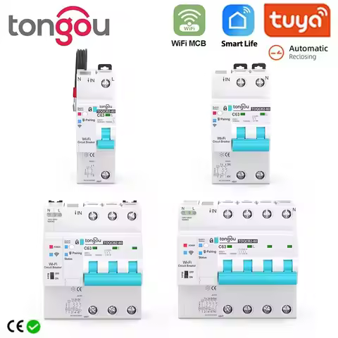 Tuya 1P 2P 3P 4P Wifi Metering Circuit Breaker Smart Life Timer Remote Control Automatic Wireless In