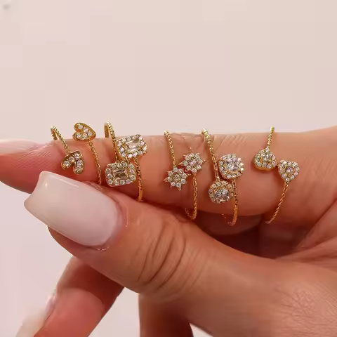 Delicate Shiny 5A Cubic Zirconia Ring High Quality 18K Gold PVD Plated Stainless Steel Finger Jewelr