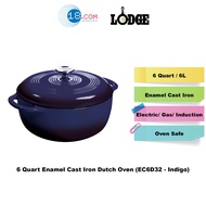 Lodge EC6D32 - 6QT Enamel Cast Iron Dutch Oven with Lid - Premium Indigo Blue Cookware for All Stove