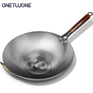 Onetwone 32/34cm iron pan Chinese Traditional Handmade Wok uncoated Pot cooking pan household cooked iron pan with round bottom frying pan