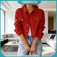 YYR_ Women Jacket Women Jacket for Autumn Women’s Cropped Denim Jacket Button-down Long Sleeve Jean 