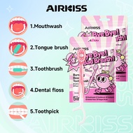 AIRKISS Capsule Toothbrush Dental Floss &Toothbrush&Toothpick &Tongue Brush & Mouthwash 5in1 Peach