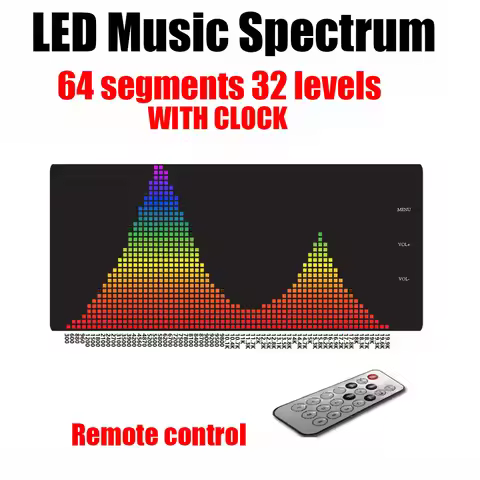 P4 RGB6432 Music Spectrum LED Level Indicator CLOCK Display Remote Control Audio Signal VU Meter atm
