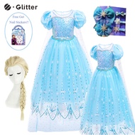 Dress for Kids Girl Princess Dresses Frozen 2 Baby Clothes Anna Elsa Cosplay Costume Long Cloak Wig Stickers Hair Clip Birthday Party OOTD Children Costumes