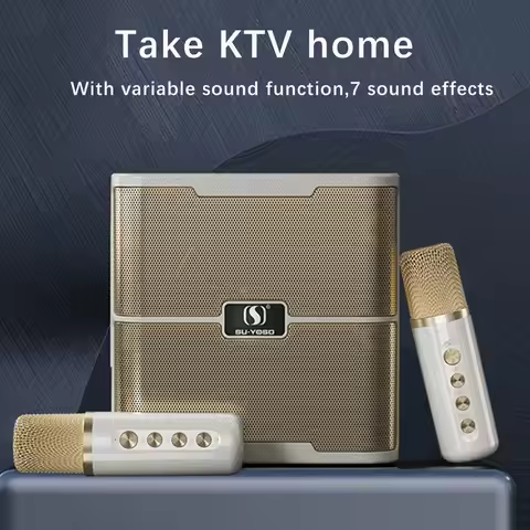 Karaoke Speaker System Home Sing Machine with Dual Microphone Portable Wireless Bluetooth Soundbox T