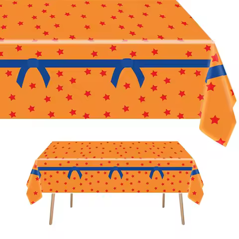 Orange and Red Stars Tablecloth Anime Theme Party Cartoon Dragon Table Cover for Birthday Themed Par