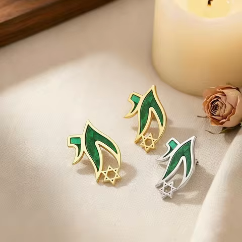 Dove Star Brooch Green Enamel Peace Symbol Lapel Pin Hexagram Dove Badge Metal Brooches for Women Me