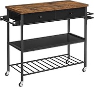 VASAGLE Kitchen Island, Kitchen Cart, 3-Tier Microwave Stand with 2 Drawers, Towel Bar, Spice Holder, 46.9 x 17.7 x 35.8 Inches, Rustic Brown and Black UKKI003B01