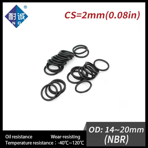 20PCS/Lot Nitrile Rubber Black NBR Thickness CS2mm OD14/15/16/17/18/19/20*2mm O Ring Gasket Oil Resi