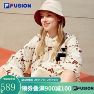 斐乐（FILA） FILA FUSION斐乐潮牌官方春季情侣老花国潮运动连帽卫衣男女 仿古白-IV（宽松版型，建议拍小一码） 170/92A/M