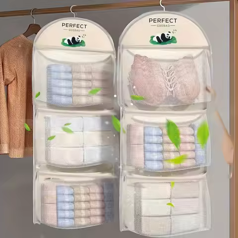 1pc Storage Mesh Bag Underwear Hanging Bag, Wardrobe Hanging Bag Sundry Multilayer Storage Bag