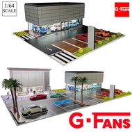 1:64 G FANS Car Garage Diorama Model With LED Lights Parking Lots City DIY Model Sets Can Be