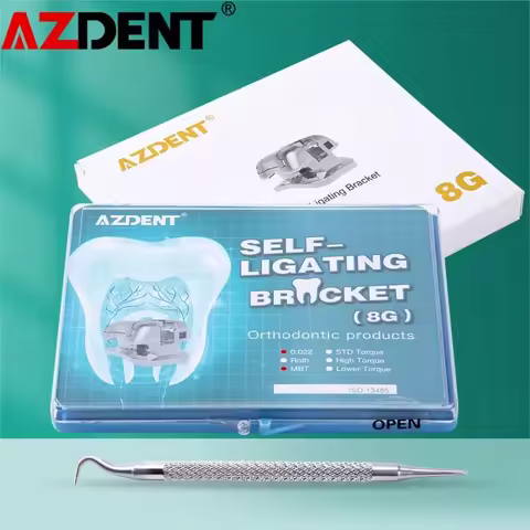 AZDENT Metal Dental Orthodontics Self-Ligating Brackets Movable Hook Auxiliary Hole With Buccal Tube