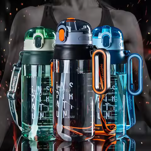 1600ml 2100ml Water Bottle with Straw Large Capacity Portable Travel Bottles Sports Fitness Plastic