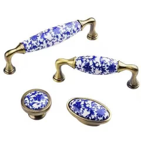 76mm/96mm/128mm 1Pcs Antique Blue And White Creative Fashion Drawer Knobs Door Handle Dresser Cabine