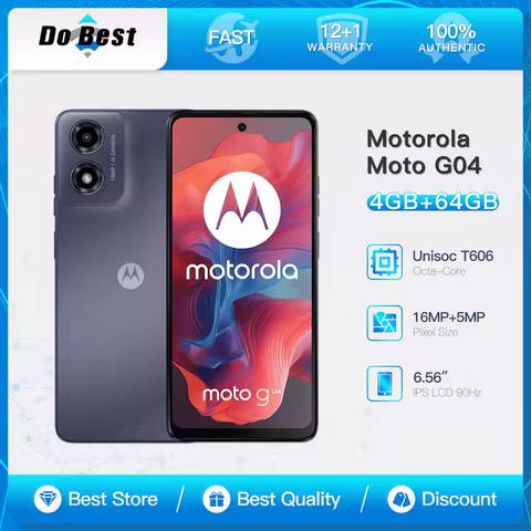 Motorola Moto G04 4G LTE Mobile Phone XT2421 Dual SIM 6.56" IPS LCD 90Hz 64GB ROM Unisoc T606 Octa-C