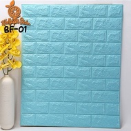 wallpaper foam ukuran 38 x 70 termurah wallpaper 3d brick dekorasi  - biru-langit