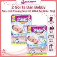 Tã Dán Sơ Sinh Bobby Siêu Khô Thoáng Lõi Nén Cotton-Soft NB70+4 Miếng Cho Bé Mới Lọt Lòng Đến 5 Kg -