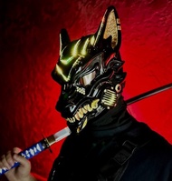 賽博朋克狐面具 黑色與金箔 智慧型 RGB 燈效  未來風狼面具