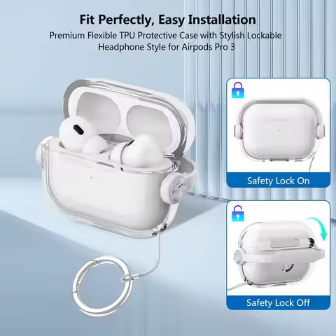 for Airpod Pro 3 Case with Lock Shockproof Soft TPU Transaprent Case for Air pods 4 Pro Pro 2 3 Head