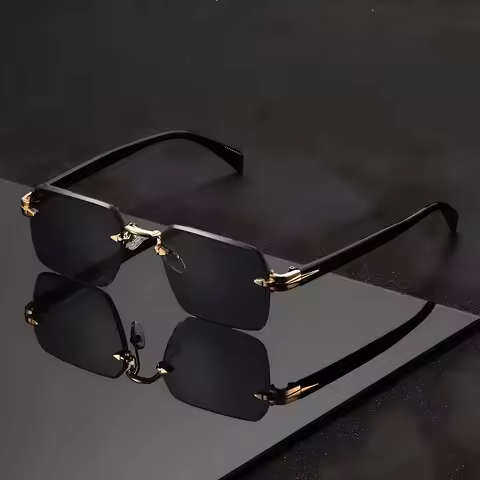 Luxury Rimless Square Sunglasses Men Women Metal Hinge Cut Edge UV400 Retro Elegant Ethnic Fashion T