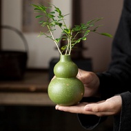 [in stock] Small green mandarin ceramic gourd vase, tea room tea table decoration, fortune-bringing 