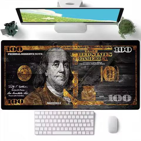 1Pcs XXL Leather Mouse Pad Dollar Banknote Desk Mat Cool Gold USD Gamer Computer Desk Mat Keyboard G