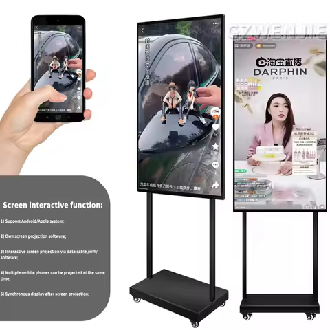 43 inch Smart Interact Screen Portable TV on Wheels Smart Wireless Portable Monitor With Moveable St