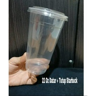 22 Oz Flat Plastic Cup 9 Grams + STARBUCKS Lid 3 grams/Strawless Lid 1 roll 50 pcs.