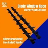 Tingkap Nako Blade Naco Window Cermin Aluminium Window Frame Louvers Window Limiter 8/7/6 Layers Lou
