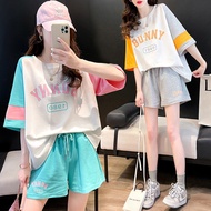 套裝 女 韓版 夏季 新款 2025 時尚 韓版 上衣 女 新款2025 快速出货 闲运动服套装女夏季两件套宽松夏季女装套装2025新款潮时尚韩版 Fast Shipping Leisure Spor