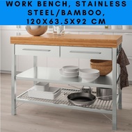 โต๊ะทำงานช่าง, สแตนเลส/ไม้ไผ่, Work bench, stainless steel/bamboo 120x63.5x92 cm.
