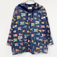 90年代復古DAKS山地派克大衣，全印花，海軍藍，L碼（古著）