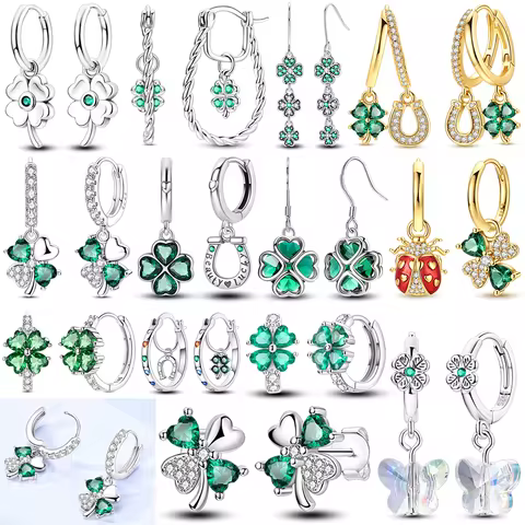 Four-leaf Clover Earrings Women 925 Sterling Silver CZ Zircon Jewelry Ear Studs Sparkling Pave Earri