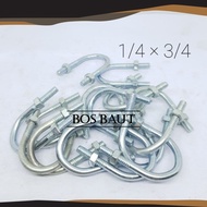 Galvanized U - U Bolt 1/4" x 3/4"