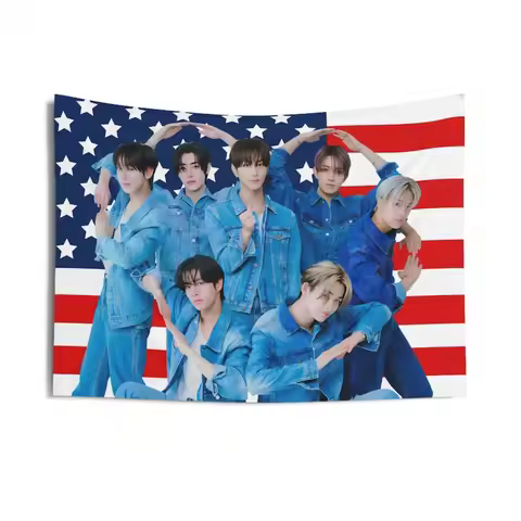 ENHYPEN Walk The Line Heart Pose American Flag Banner - K-Pop Concert Decor, Wall Hanging for Fans, 