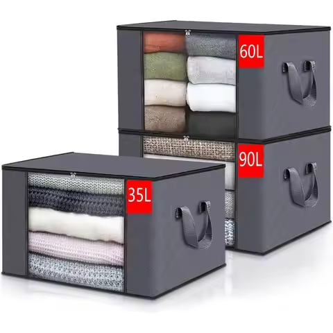 35L/60L/90L Foldable Storage Box Non-woven Fabric Dustproof Clothes Storage Bins Transparent Window