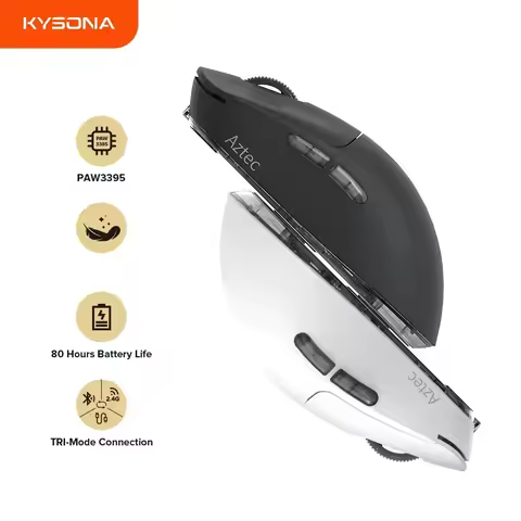 Kysona Aztec PAW3395 Wireless Gaming Mouse 55g Ultra-Light 26000DPI 6 Buttons 90 Million Optical Com