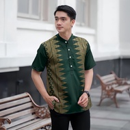 Kemeja Lengan Pendek Kolar Berdiri Lelaki Kemeja Batik Kurta Vintaj Eid Pakaian Muslim Pakaian ASEAN