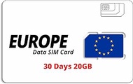 [Europe] 7/15/30 Days | 3/5/10/20GB [4G] Data SIM Card | Plug and Play | No Registration Required (30Days 20GB)