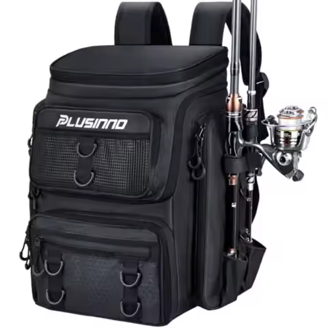 Fishing Tackle Backpack with Rod Holders 42L Water-resistant Fishing Bag Store Fishing Gear, Fishing