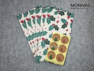 Christmas Holly Leaves n Berries Printed Gift Bags Xmas Present Wrapper (6pcs)