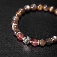 黑骨幹太陽石草莓晶925純銀手鍊 | 黑色天然水晶手鏈禮物