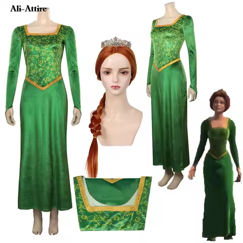 Fiona Cosplay Costume Green Cartoon Dresses Crown Wigs Monster Roleplay Adult Women Halloween Carniv