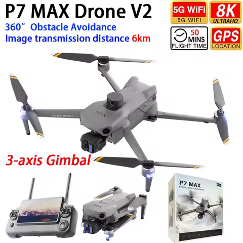P7 MAX V2 Professional Drone GPS WIFI 6KM FPV 8K Dual Camera Smart Follow 360° Obstacle Avoidance 7.