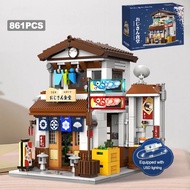 LED City Japanese Style Canteen House Architecture Building Blocks Late Night Canteen Figures Bricks Toys for Kid Gifts